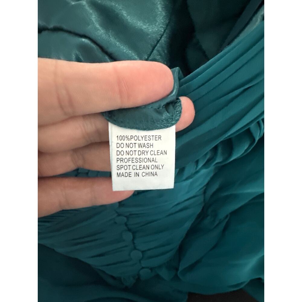 Mac Duggal Teal V-Neck Puff Sleeve Midi Dress - Picture 10 of 12
